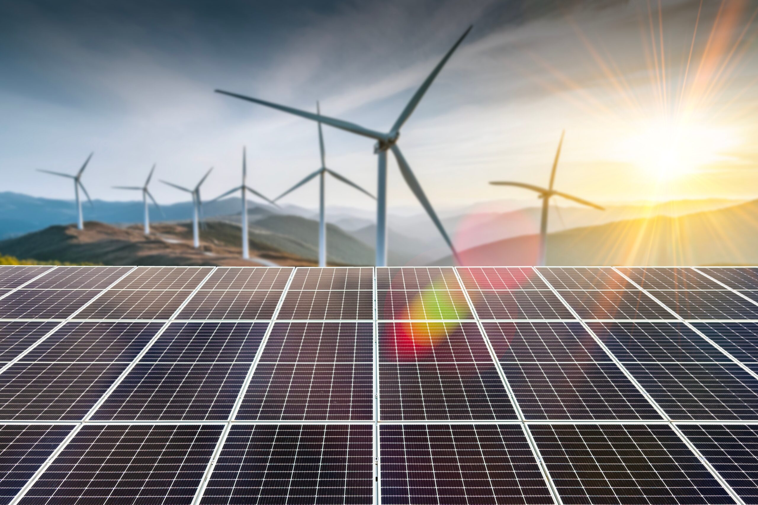 Renewable,Energy.,Photovoltaic,Power,Plant,And,Wind,Turbine,Farm.,Green